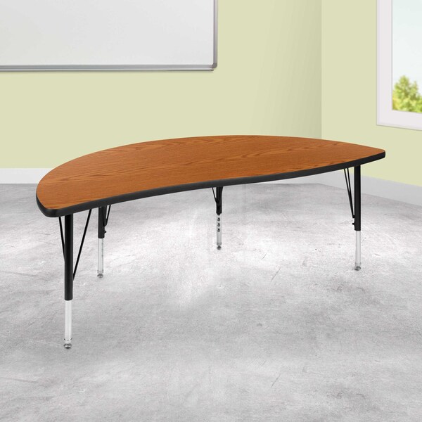 Flash Furniture Half Round 30 W, 60 L, 25.25 H, Chrome, Laminate, Particleboard, Steel, Wood Grain XU-A60-HCIRC-OAK-T-P-GG - main